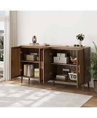 Boyel Living 63-Inch Sideboard Buffet Cabinet with Storage, Grille-Striped 4 Doors Accent Cabinet for Dining Room, Living Room, Kitchen and Entryway