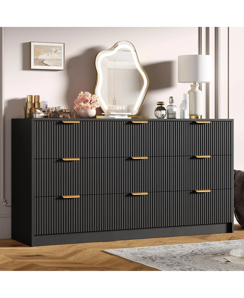 gaomon Fluted 9 Drawers Dresser For Bedroom, 59" Wide Modern Chest of with Metal Handles, Living Room, Entryway, Hallway