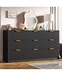 gaomon Fluted 9 Drawers Dresser For Bedroom, 59" Wide Modern Chest of with Metal Handles, Living Room, Entryway, Hallway