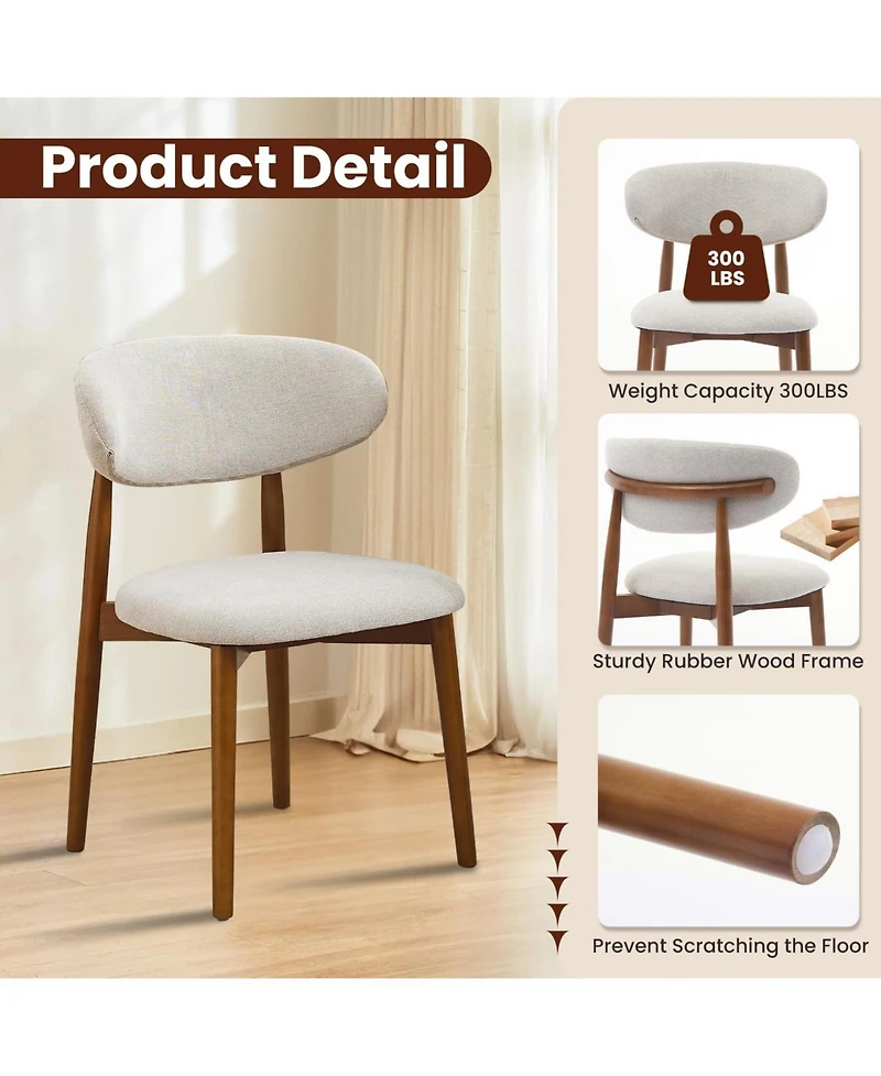 homfan Wooden Dining Chairs Set of 2, Mid Century Modern Upholstered Chairs, Farmhouse Kitchen with Padded Fabric Seat and Wood Legs