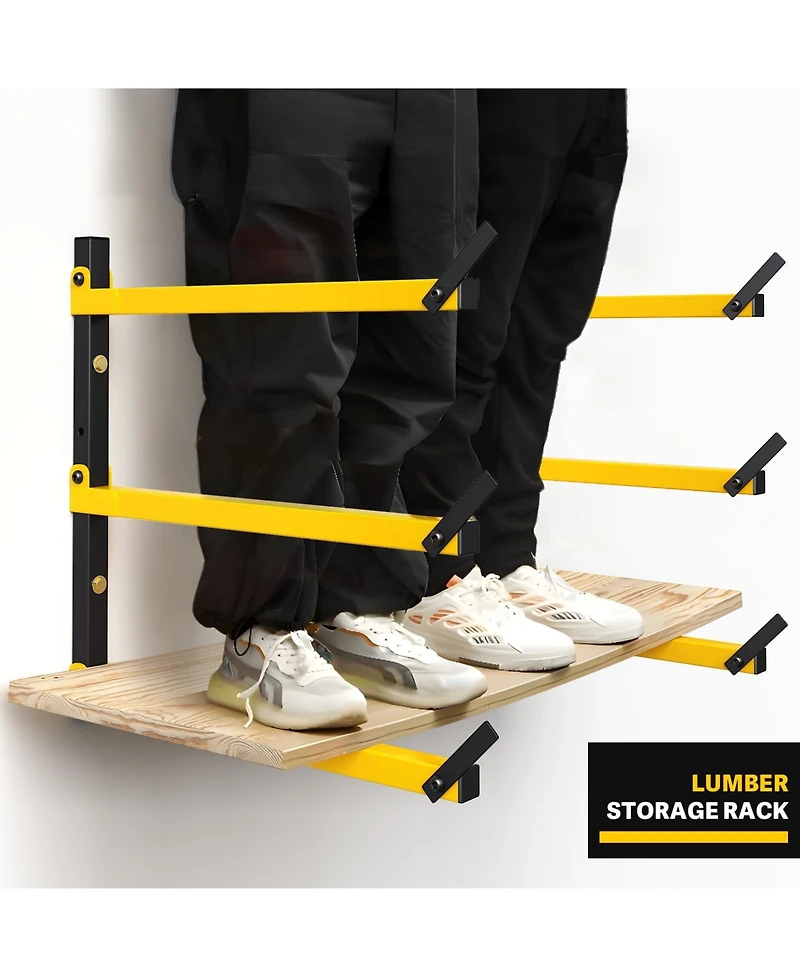 Xdovet Lumber Rack Wall Mounted Metal Folding 3-Level Heavy Duty Garage Organizer Wood Storage Indoor Outdoor 2 Pairs