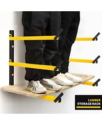 Xdovet Lumber Rack Wall Mounted Metal Folding 3-Level Heavy Duty Garage Organizer Wood Storage Indoor Outdoor 2 Pairs