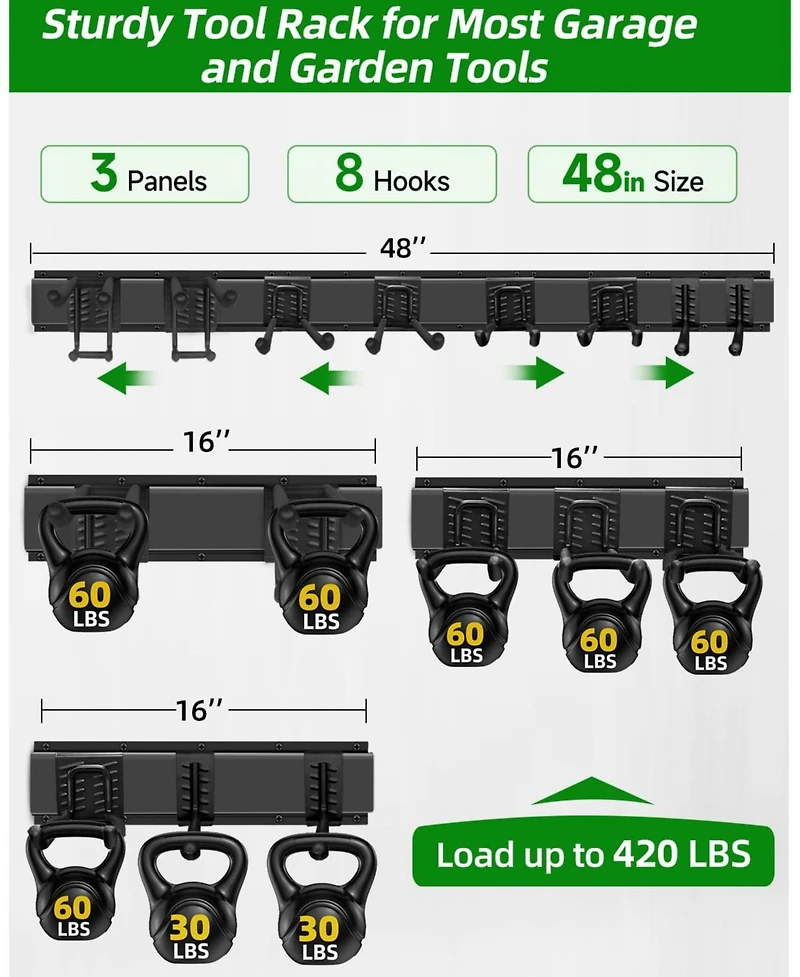 Xdovet Garden Tool Organizer Wall Mount Hooks Rack Shed Storage Heavy Duty