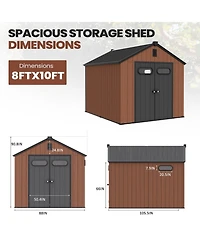 Pellebant All-Weather Waterproof Lockable Door Resin Outdoor Storage Shed with Window Vent Floor for Patio Furniture and Tools