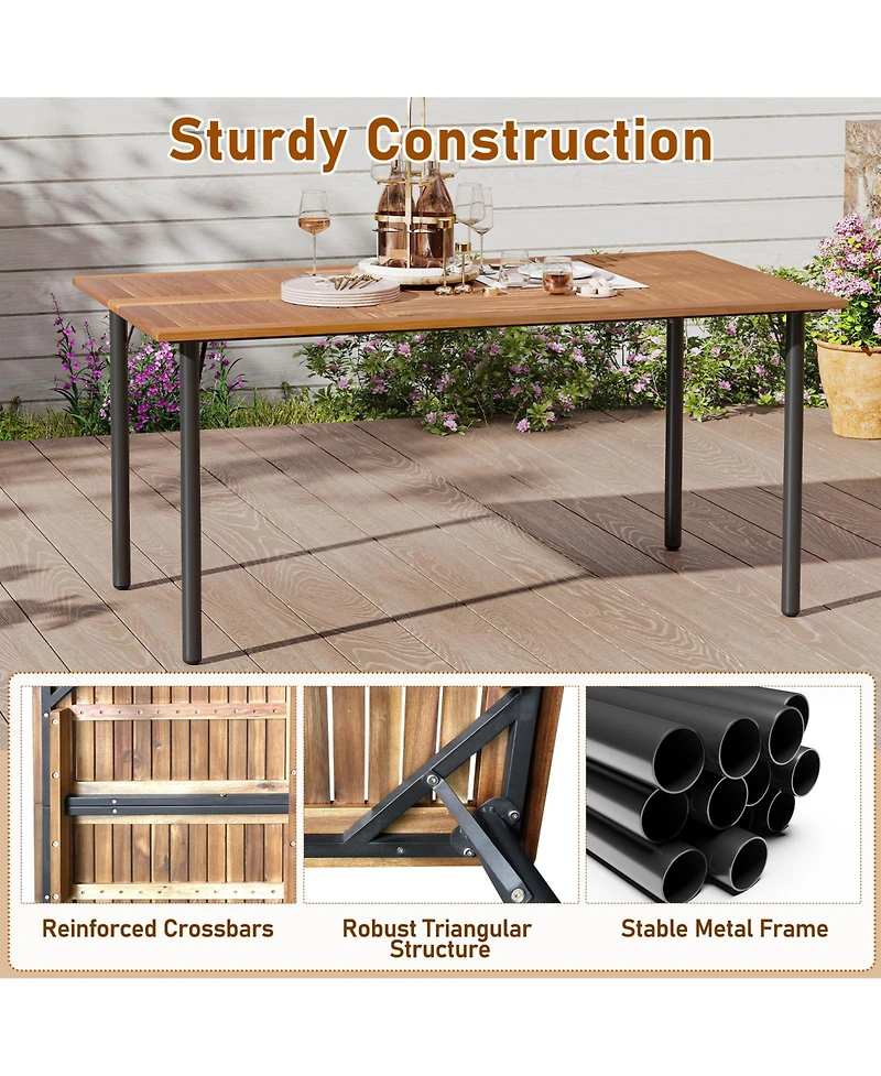 Slickblue Outdoor 7-Piece Dining Set with Acacia Wood Table and Cushions