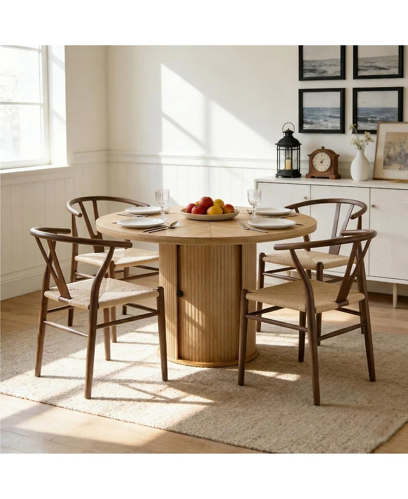 Streamdale Furniture 4-Piece Woven Dining Chair Set with 47.2 inch Round Storage Table