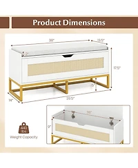 Costway 39.5" Rattan Storage Chest with Padded Seat, Flip-Top and Safety Hinges for Bedroom