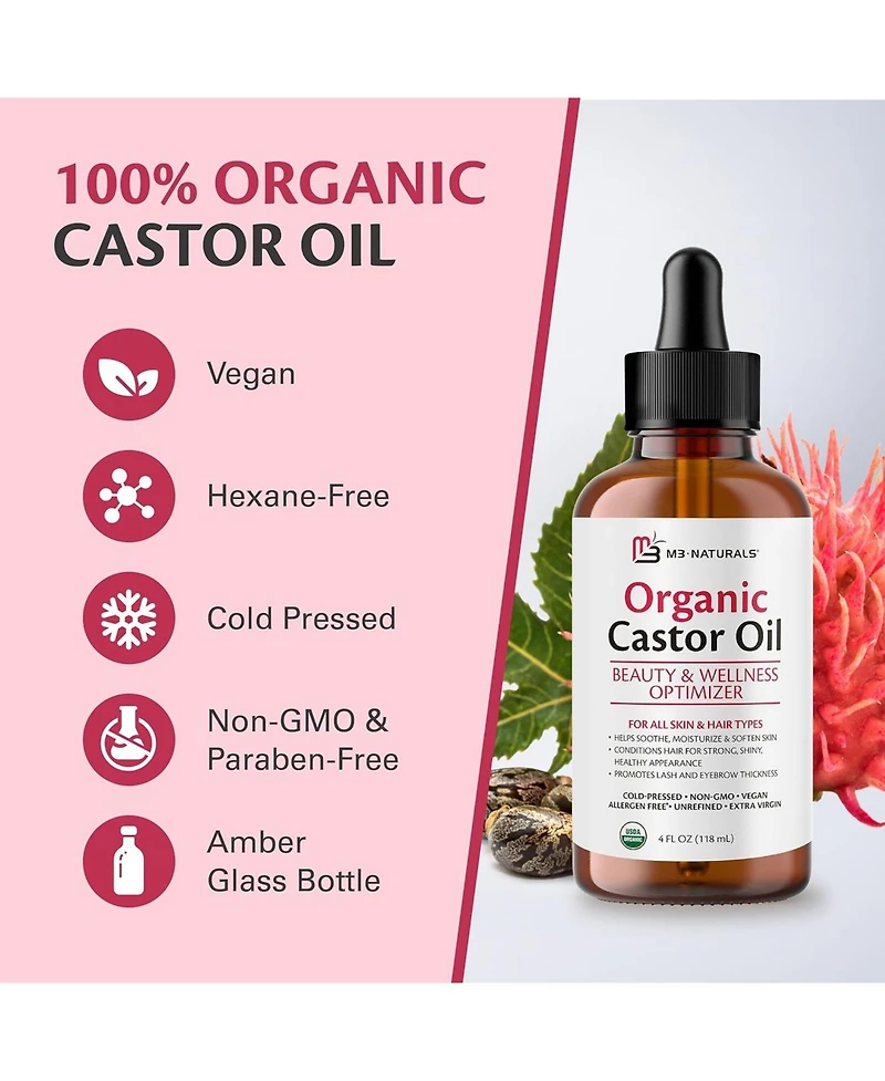 M3 Naturals Castor Oil Liquid 4 Fluid Ounce