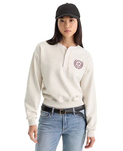 Good American Women's The Brushed Fleece Henley Neck Top