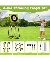 Sugift 4-in-1 Kids Axe Throwing Game Set with Bristle Target, Axes, Darts and Bow, Indoor Outdoor, Ages 8