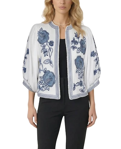 Modenaire Women's Floral Embroidered Cropped Jacket