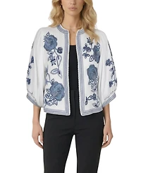 Modenaire Women's Floral Embroidered Cropped Jacket