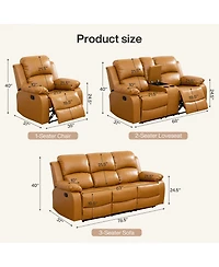 Tribesigns 6-Seater Recliner Sofa Set, Leather Sofa with Storage Console, Cup Holders, Semi-pu/Pvc Upholstery