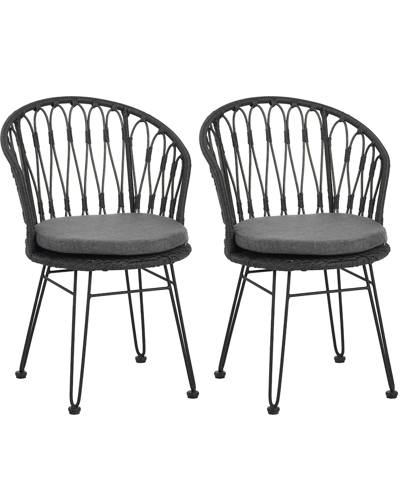 Clihome 2Pieces Dining Chairs Pe Rattan Metal Legs Patio Chairs