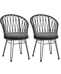 Clihome 2Pieces Dining Chairs Pe Rattan Metal Legs Patio Chairs