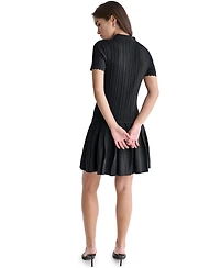 Bcbg Women's Short-Sleeve Pleated Drop-Waist Sweater Dress