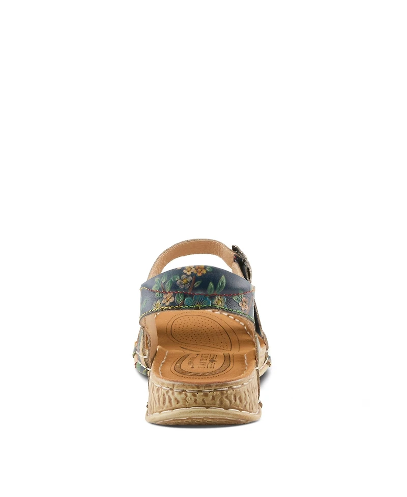 L'Artiste Women's Offcenter Ankle Strap Sandal with Painted Vamp