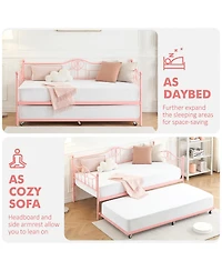 homfan Metal Daybed Frame with Pull-Out Trundle and Steel Slat Support - Versatile Multi-functional Sofa Bed for Guest Room and Modern Living Spaces