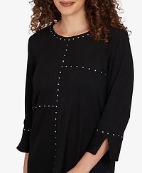 Alfred Dunner Petite Spliced Texture Metallic Studded Top