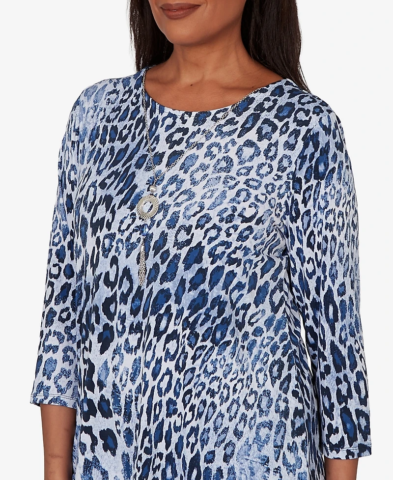 Alfred Dunner Petite Animal Printed Top with Necklace