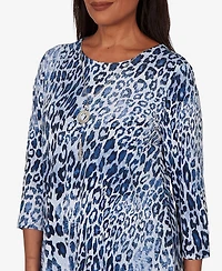 Alfred Dunner Petite Animal Printed Top with Necklace