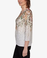 Alfred Dunner Petite Autumn Leaves Braided Neck Top