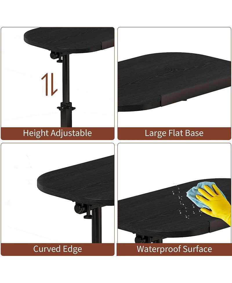 homfan Adjustable C-Shaped End Table - 360degree(s) Rotatable Sofa Armrest Tray, Heavy Metal Base Snack Table for Sofa, Bed or Study