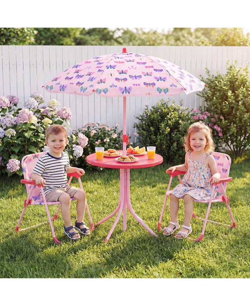 Gymax Kids Picnic Table Outdoor TableandChair Set 2 Folding ChairsandAdjustable Umbrella