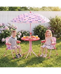 Gymax Kids Picnic Table Outdoor TableandChair Set 2 Folding ChairsandAdjustable Umbrella