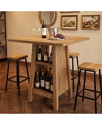 Tribesigns Square Bar Table with Storage, 35.4" H High Top Pub Table with 2 Open Shelves, Farmhouse Bistro Bar Furniture
