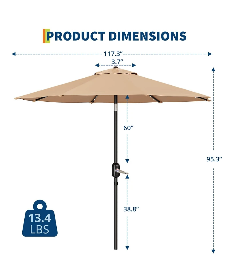 gaomon 10feet Outdoor Patio Umbrella, Table Umbrella with Solar Lights for Yard, Deck, Tan (No Base)