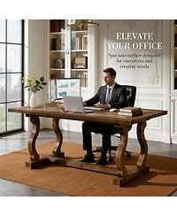 Tribesigns Solid Wood Executive Desk, 63" Large Computer Desk for Home Office, Farmhouse Rustic Wooden Workstations Business Office Furniture