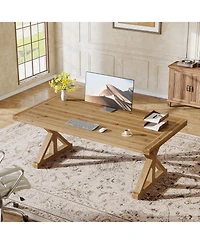 Tribesigns Solid Wood Executive Desk, 63-Inch Home Office Computer Desk with Sturdy Legs, Farmhouse Simple Writing Study Table Business Workstation