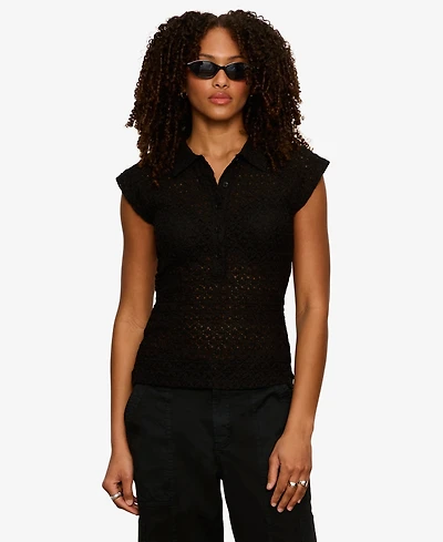 Sanctuary Women's Lace Muscle Sleeveless Collared T-Shirt