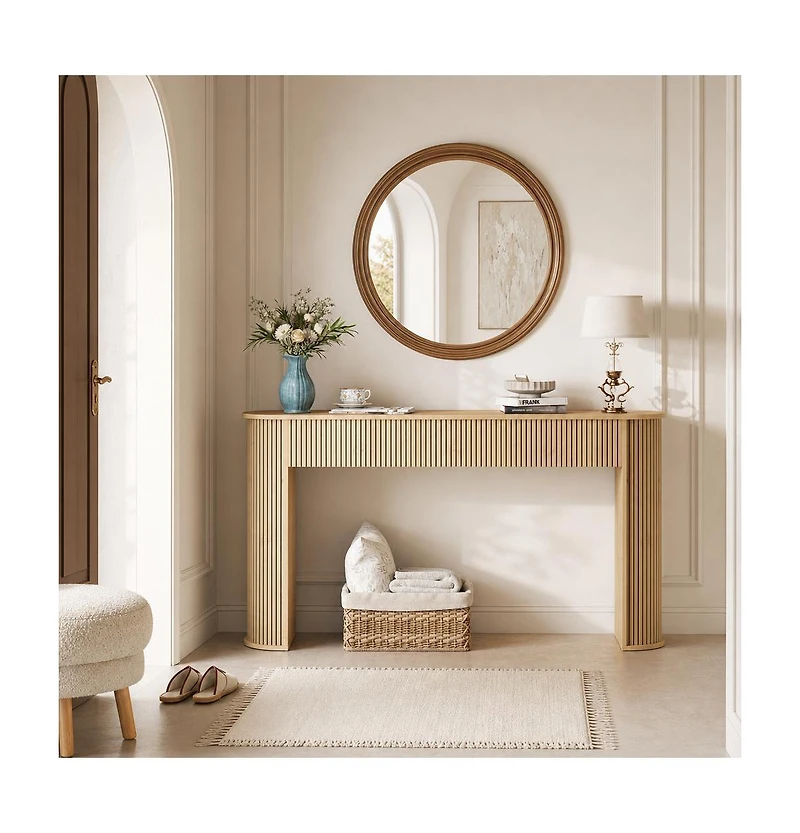 homfan Fluted Console Table, Oval-Top Entryway Sofa Table with Ribbed Legs, Modern Accent for Living Room and Hallway