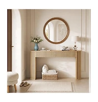 homfan Fluted Console Table, Oval-Top Entryway Sofa Table with Ribbed Legs, Modern Accent for Living Room and Hallway