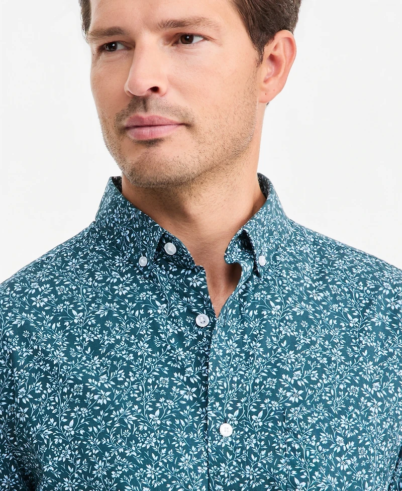 Club Room Men's Poplin Duo-Tone Floral Short-Sleeve Shirt, Macy's Exclusive