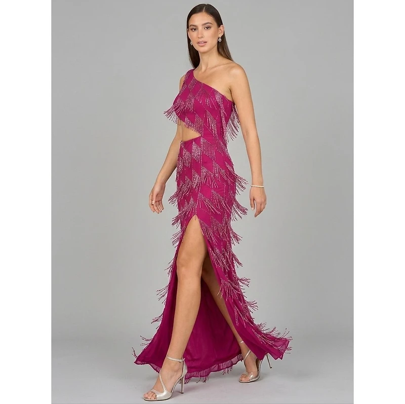 Lara Women's One Shoulder Fringe Gown