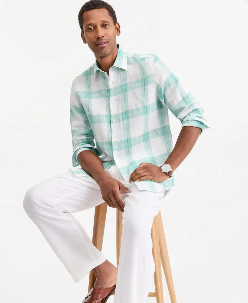 Club Room Men's Plaid Linen Button-Up Shirt, Macy's Exclusive