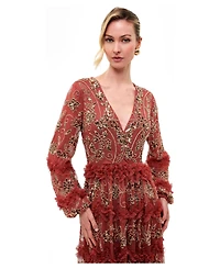 Beauut Women's Embellished Sequins Maxi Ruffle Dress