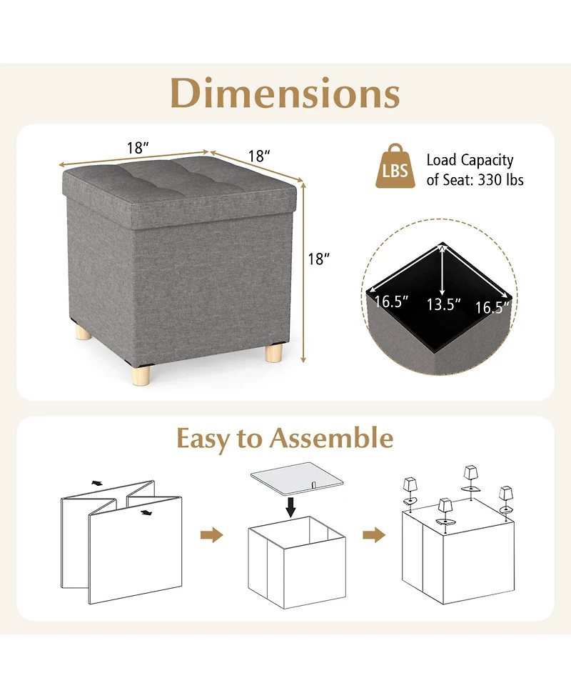 sumyeg 18-Inch Storage Ottoman with Rubber Wood Legs for Living Room or Bedroom