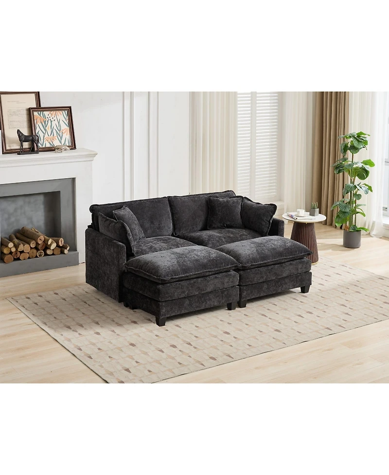 sumyeg Cloud Sofa Ottoman with Double Layer Upholstered Cushion for Living Room or Bedroom