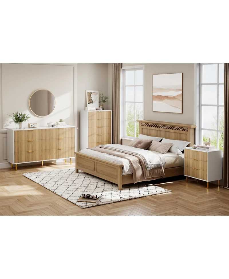 homfan 5-Drawer Dresser with Gold Handles and Fluted Panel, Storage Chest for Bedroom, Living Room, and Hallway