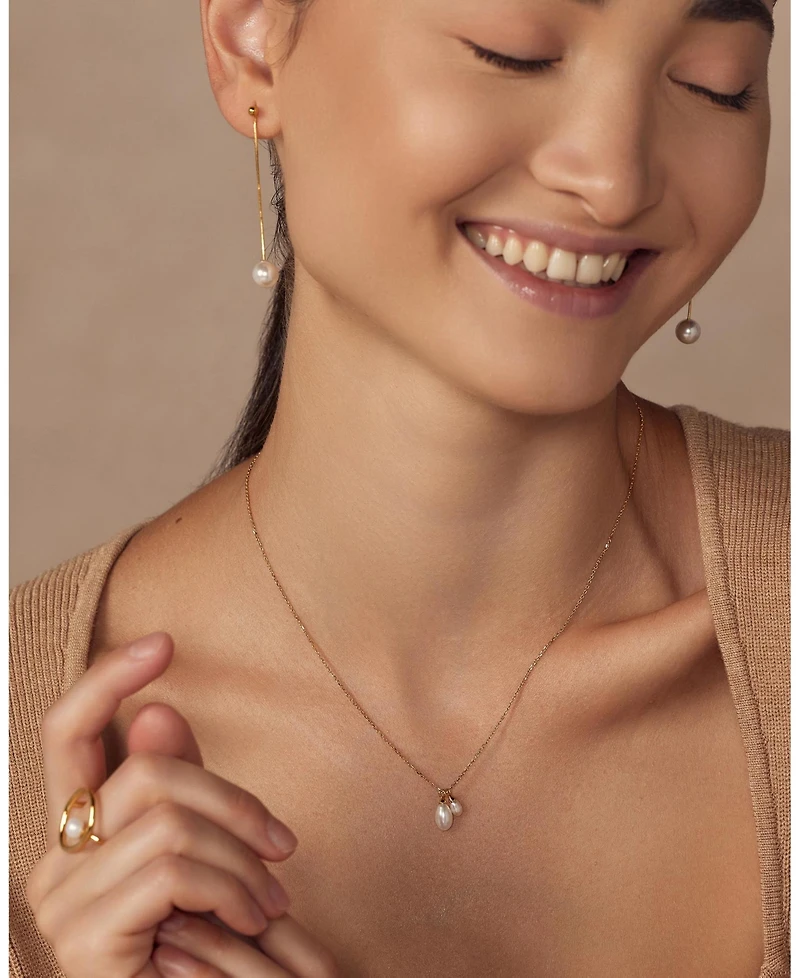 Sterling Silver 18k Gold Plated Dangled Pearl Drop Earrings