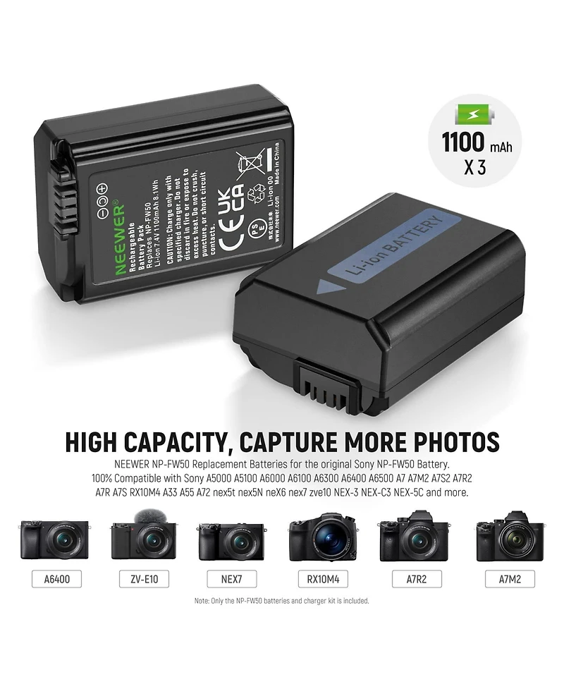 Neewer Np-FW50 Camera Battery and Charging Accessory with 1100mAh for select Sony Np-f-series devices