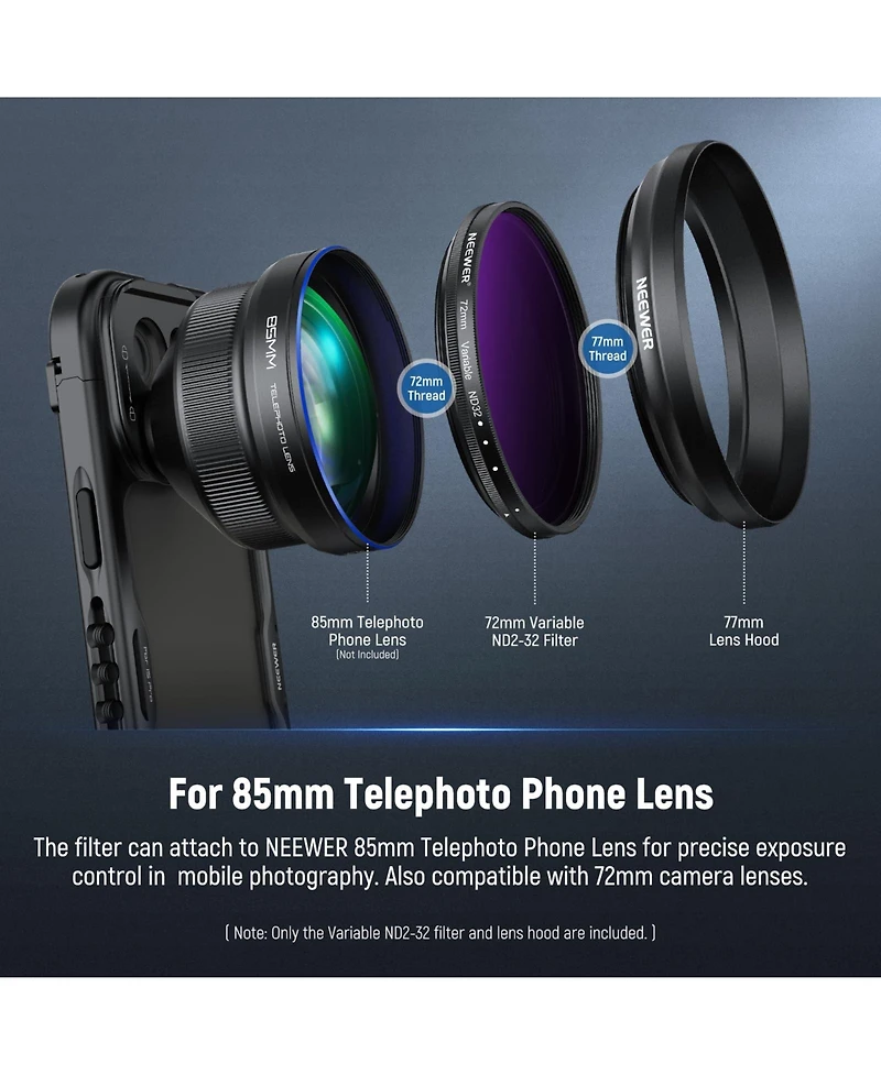Neewer ND2-32 Camera Lens Accessory with ND2-32 for select iPhone and Android mobile devices