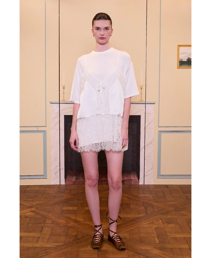 Pcfg Women's Daydreamers Mini T-Shirt Dress With Lace And Satin Details