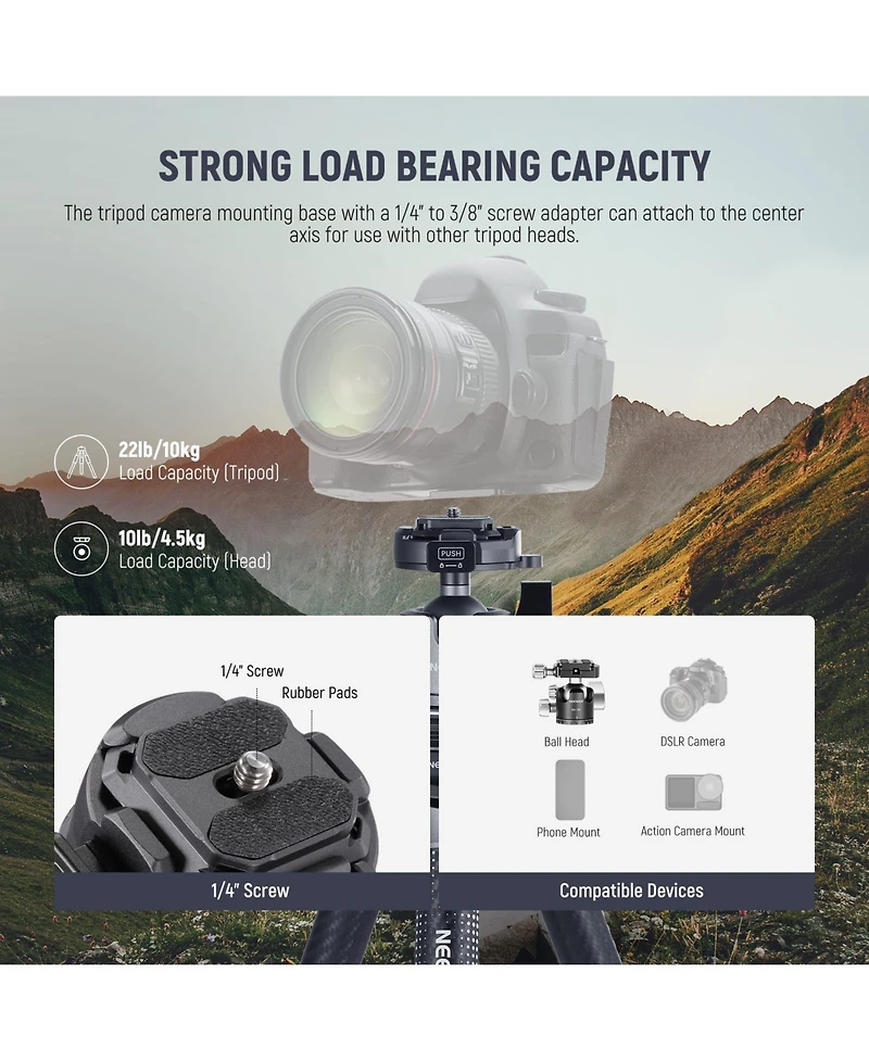 Neewer LT34 Camera Tripod with 22lb, 10kg for Pd