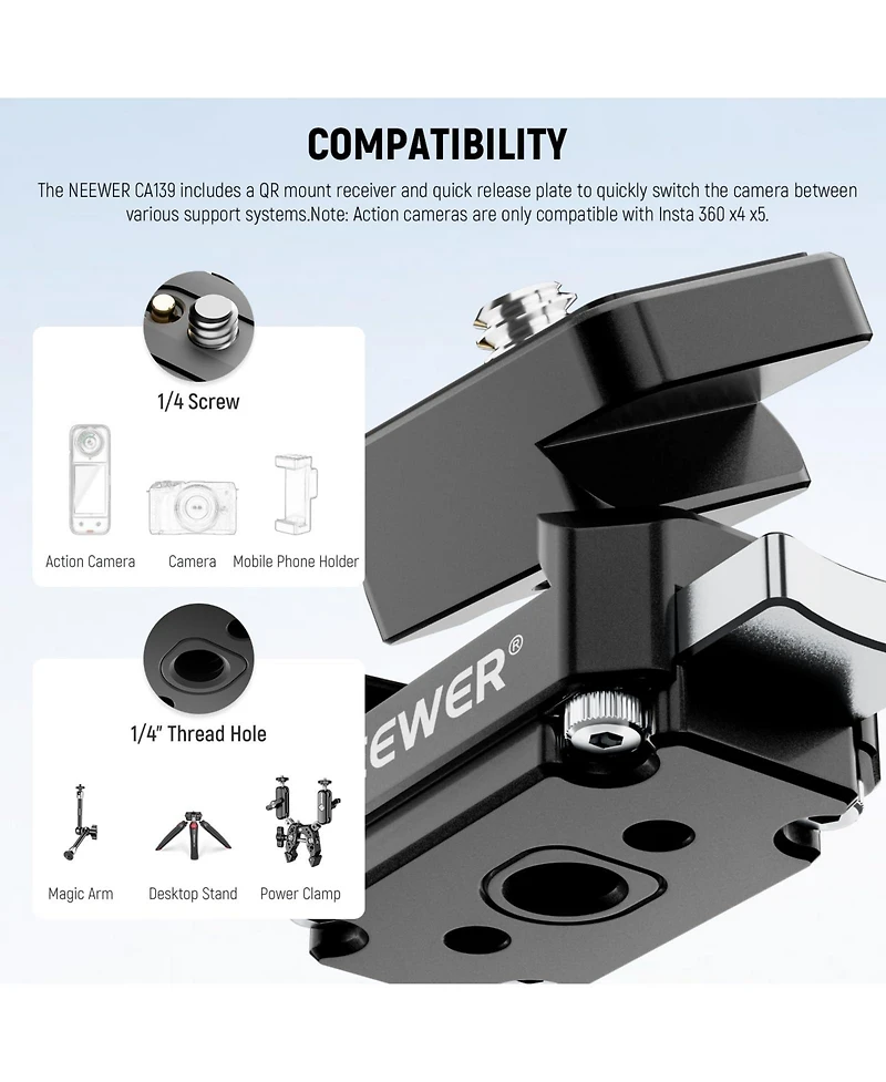Neewer CA139 Camera Tripod for Insta 360 x4 x5