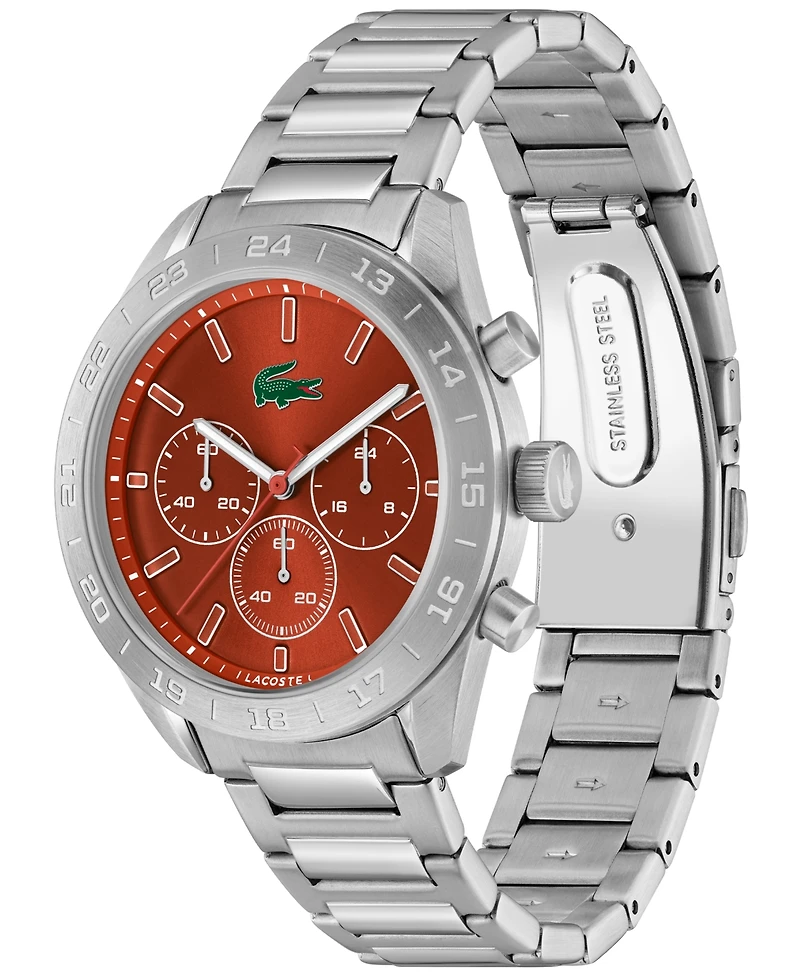 Lacoste Men's Quartz Boston Silver-Tone Stainless Steel Bracelet Watch 42mm